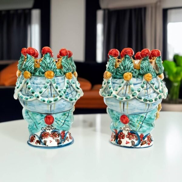 Coppia teste colorate altezza 20 cm in ceramica di caltagirone sicilia