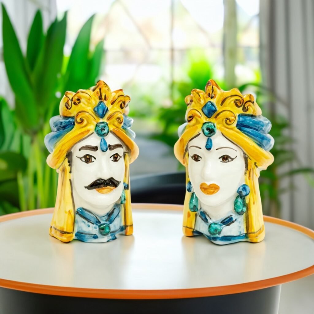 Teste di Moro in Ceramica di Caltagirone 15 cm - Arte Siciliana Originale