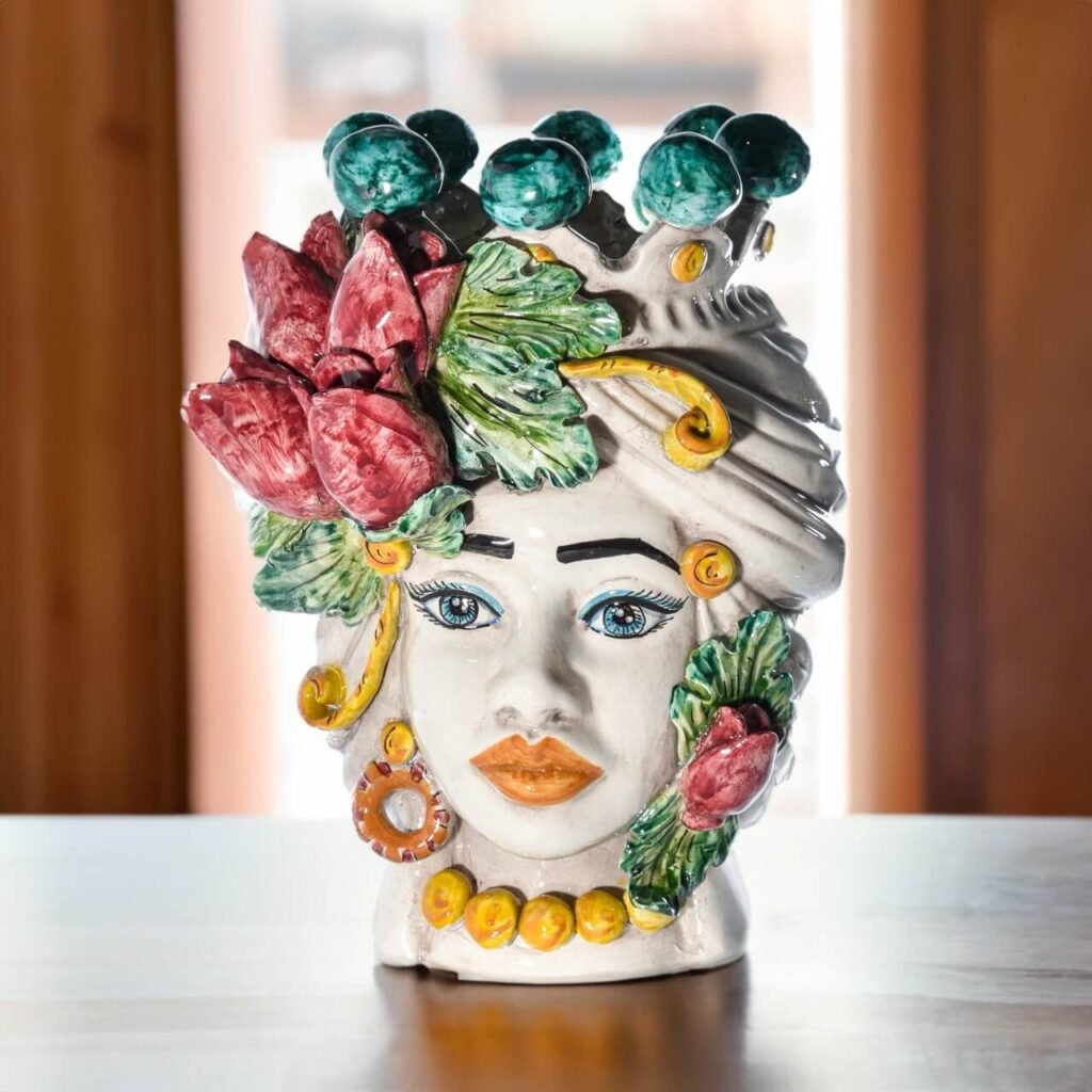 Testa di Moro h 30 cm Donna Tulipani Bordeaux in Ceramica